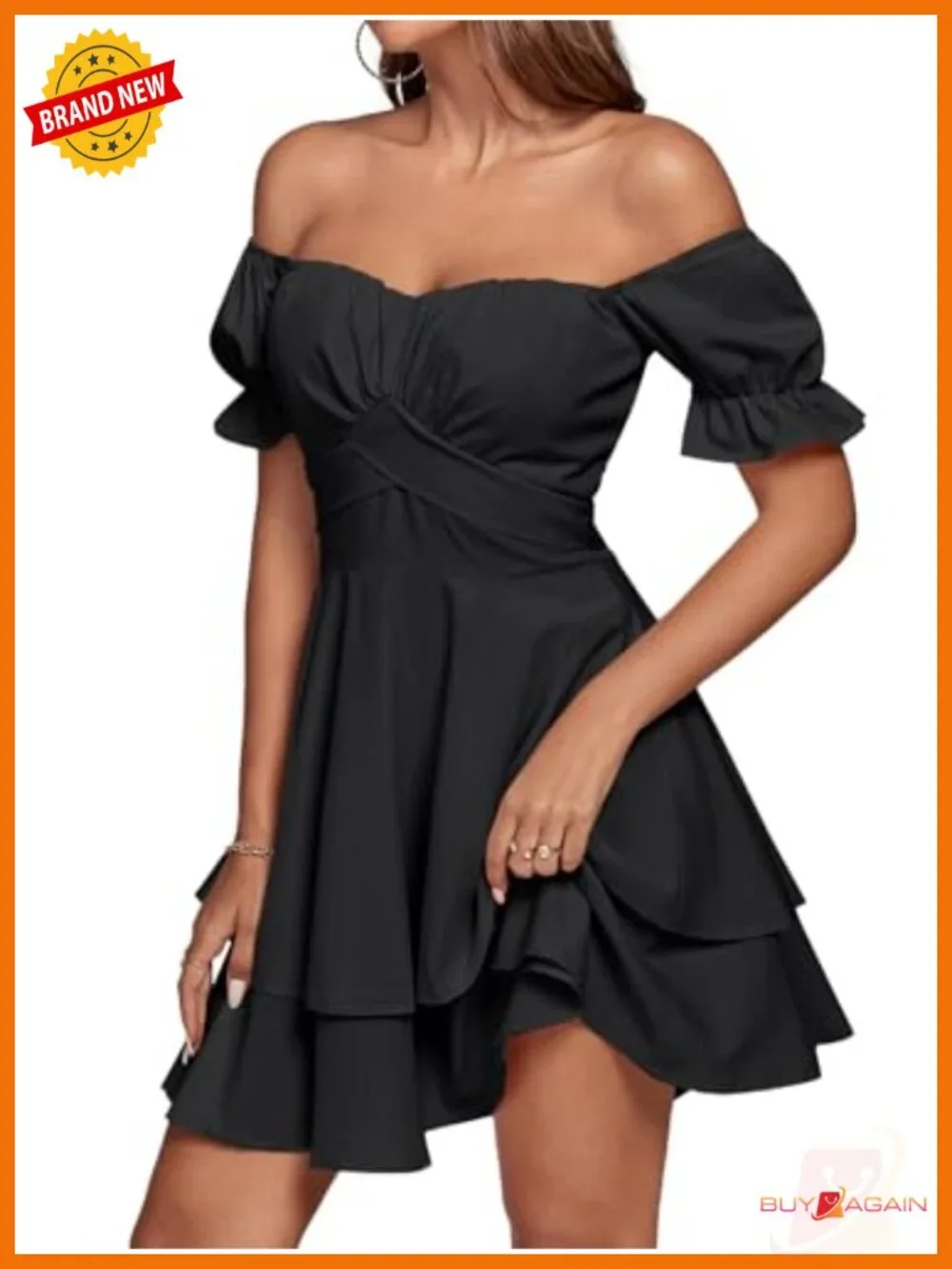 Off Shoulder Ruffle Hem Mini Dress Ruched Bust Wrap Casual